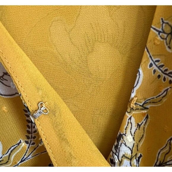 Banana Republic Sz PS SP Yellow Floral Print Chiffon Belted Wrap Top Blouse Dot - Picture 5 of 13